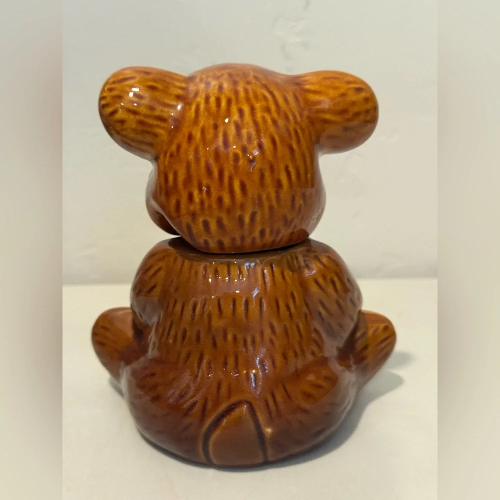 Vintage Brown Ceramic Bear‎ Honey Holder Homey Pot Marked Made in Taiwan B
